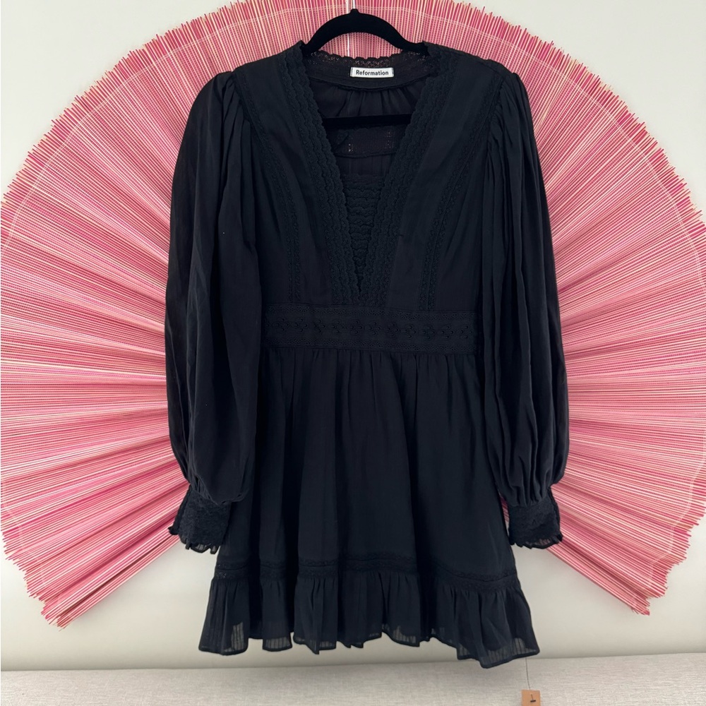 Sold NWT Reformation Elisabetta Black Wide Sleeves Lace/Crochet Mini Dress